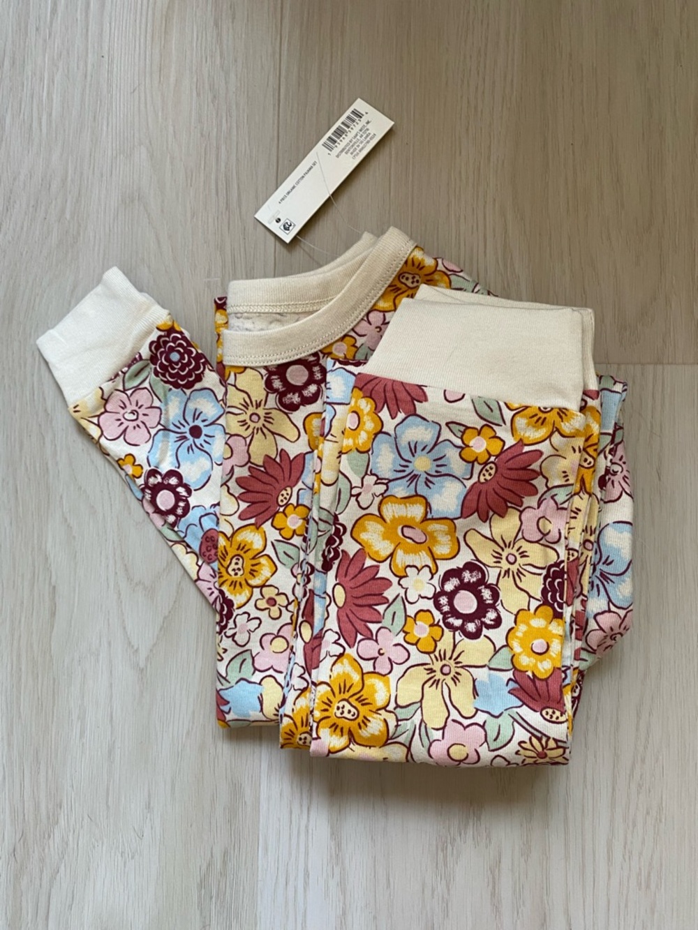 Members Mark Cream Floral Pajama Set with Yellow, Mauve & Blue Blooms